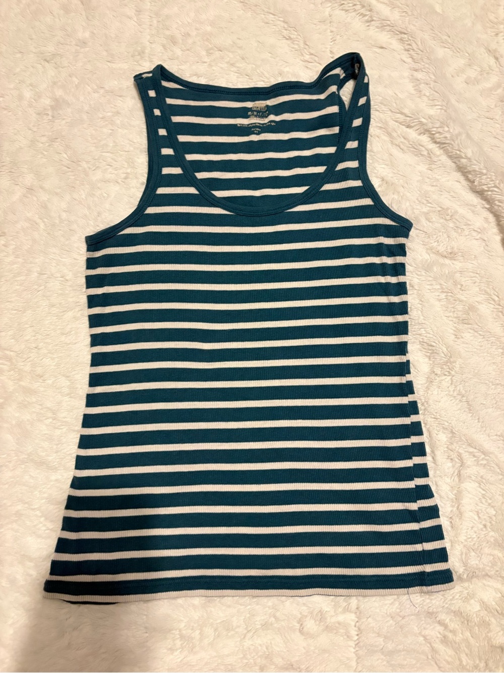 Old Navy Teal & White Striped Ribbed Racerback Tank Top | Size M | 100% Cotton